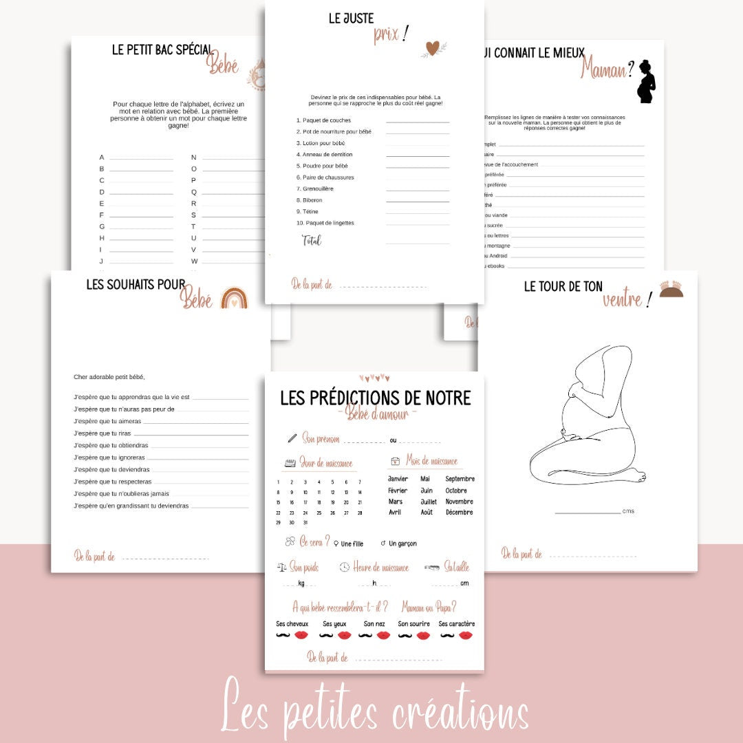 Lot de 6 Jeux Baby shower à imprimer