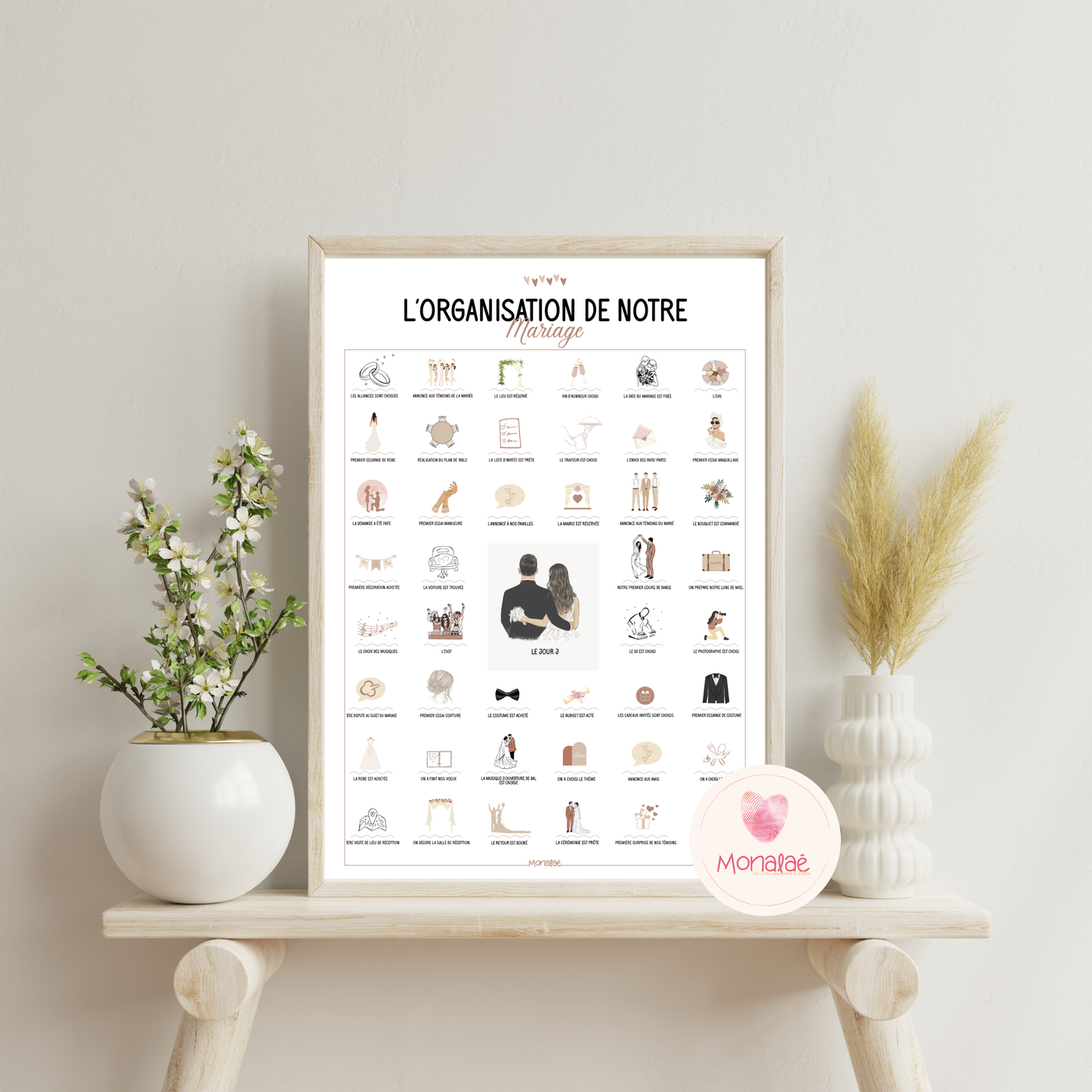 Affiche l'organisation de notre mariage